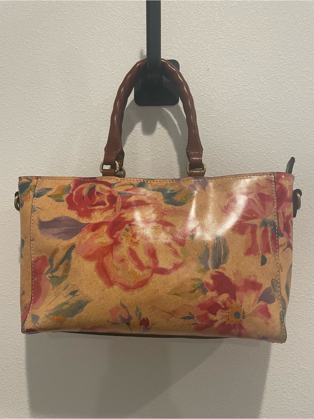 Patricia Nash Floral Satchel in Tan and Red